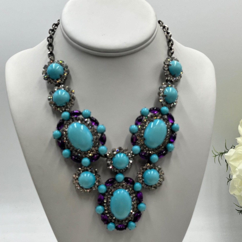 Kenneth Lane K.J.L. KENNETH J. LANE Vintage Amethyst Turquoise Bib‎ Necklace